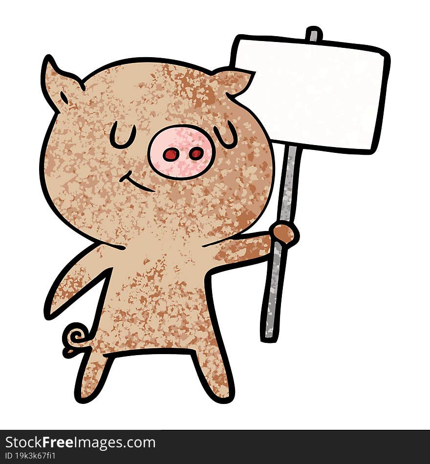 happy cartoon pig with placard. happy cartoon pig with placard