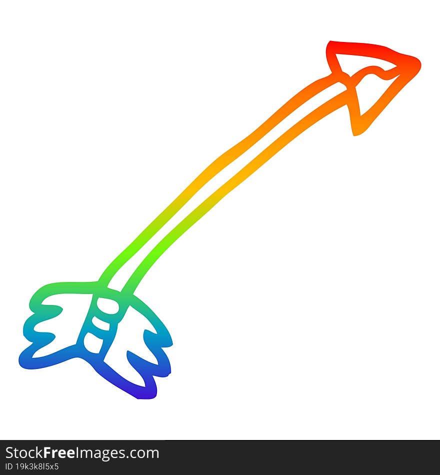 rainbow gradient line drawing cartoon flying arrow