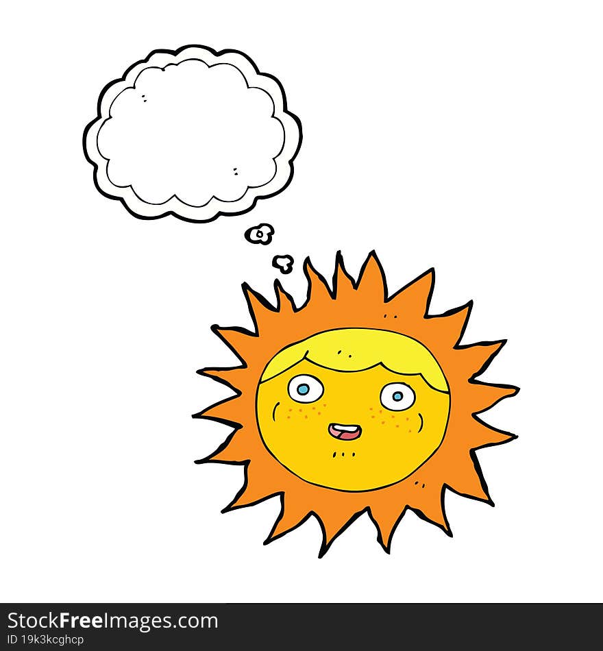 Sun Cartoon Character With Thought Bubble