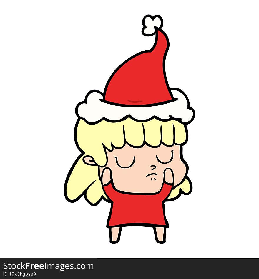 Line Drawing Of A Indifferent Woman Wearing Santa Hat