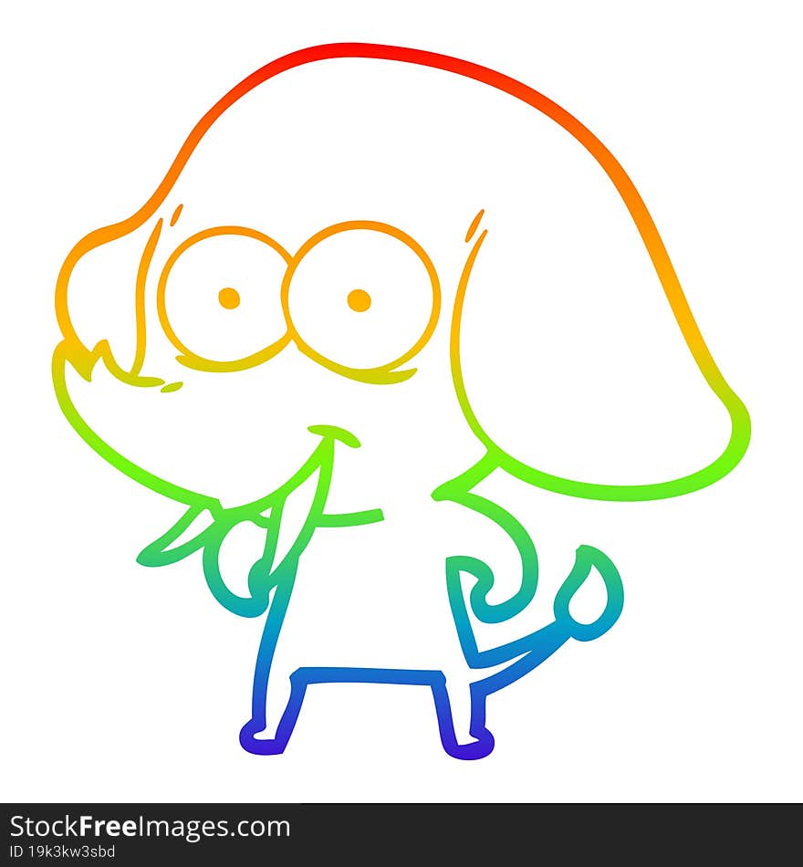 Rainbow Gradient Line Drawing Happy Cartoon Elephant