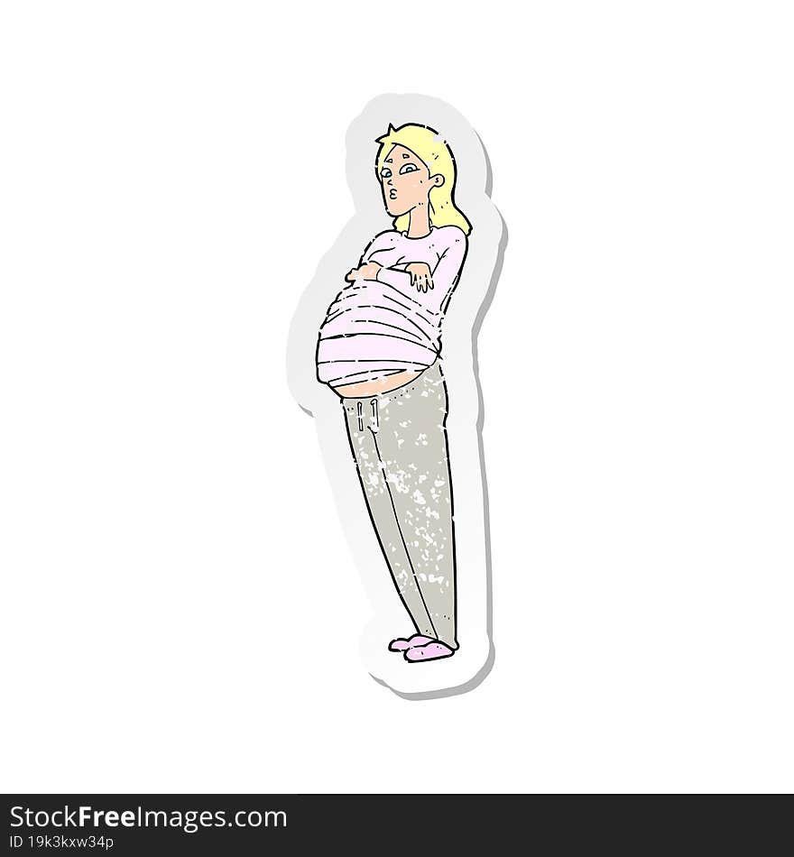 retro distressed sticker of a cartoon pregnant woman