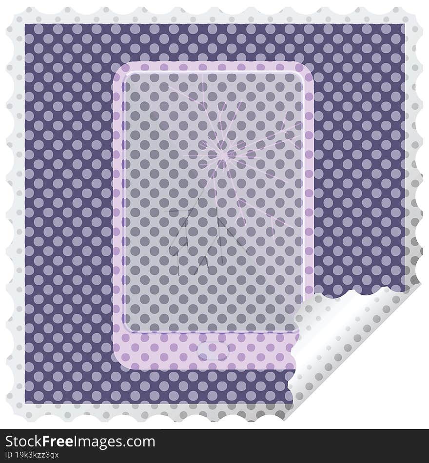 broken electronic tablet vector square sticker stamp