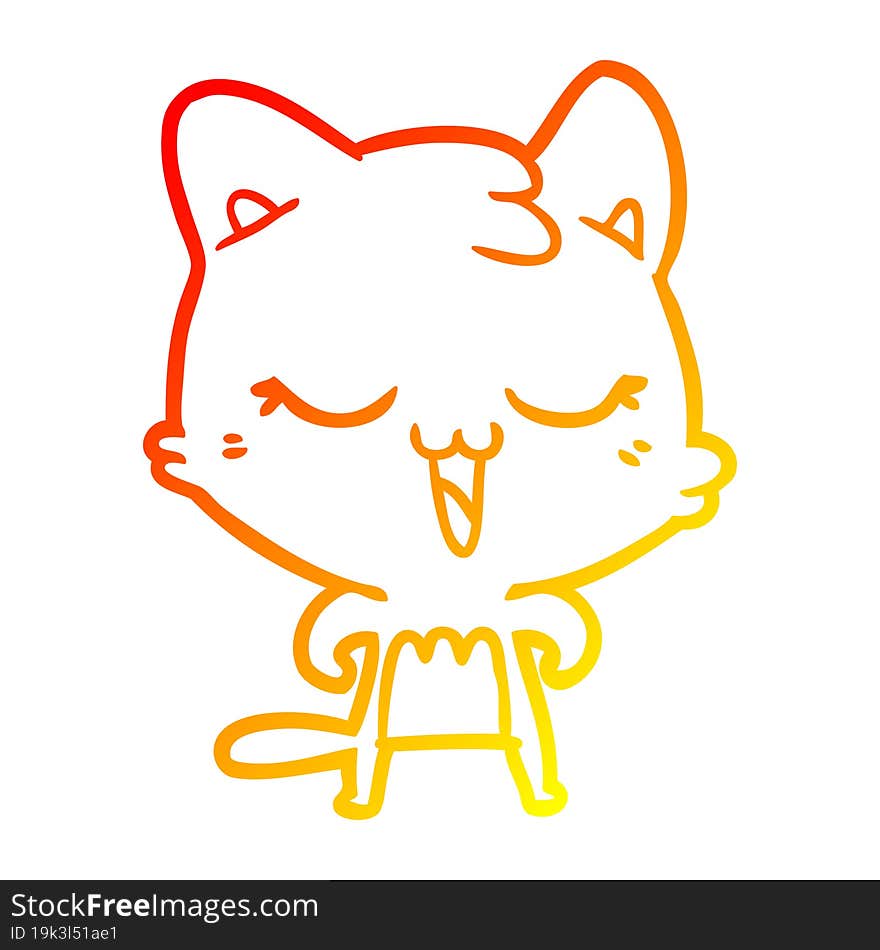 warm gradient line drawing of a happy cartoon cat