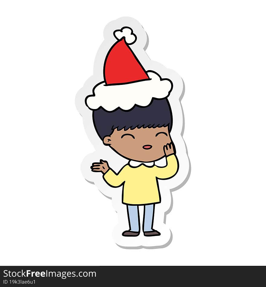 happy sticker cartoon of a boy wearing santa hat