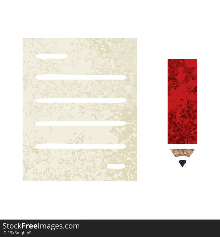 retro illustration style cartoon of a pencil and paper