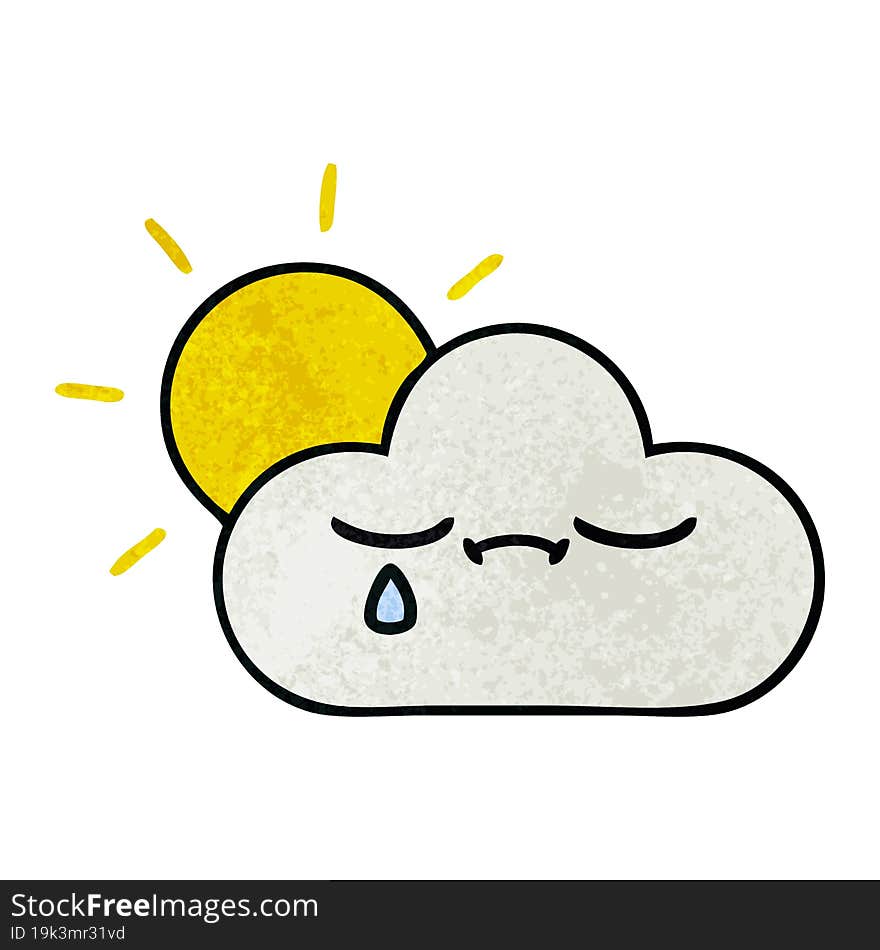 retro grunge texture cartoon of a sunshine and cloud