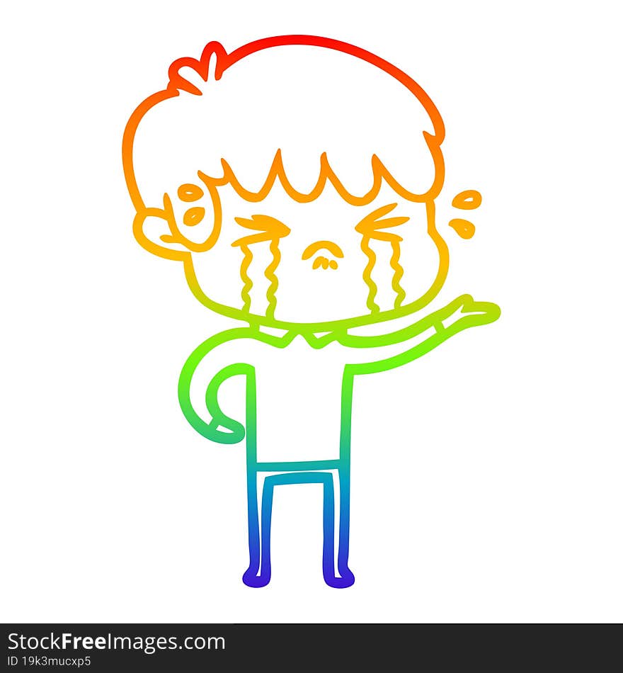 rainbow gradient line drawing cartoon boy crying