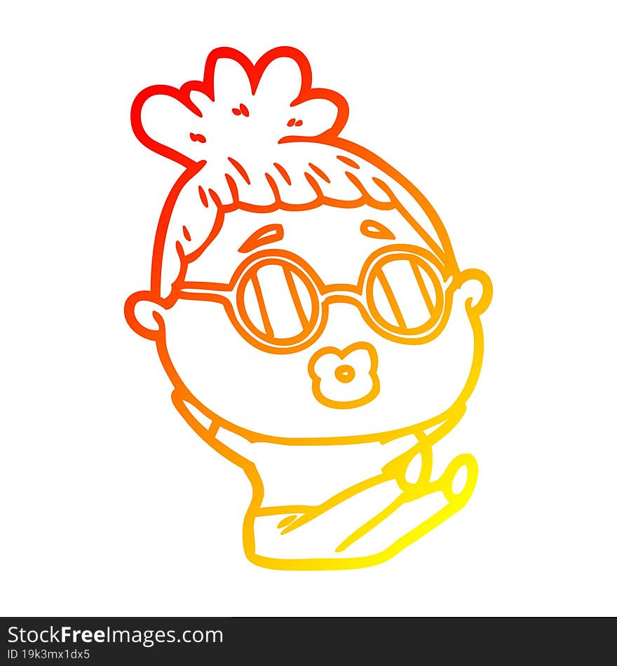 Warm Gradient Line Drawing Cartoon Sitting Woman Wearing Spectacles