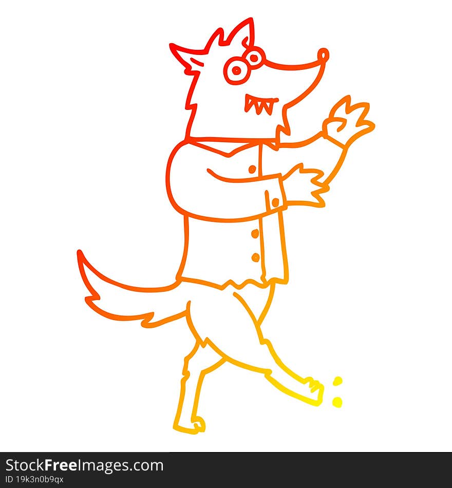 warm gradient line drawing of a cartoon werewolf