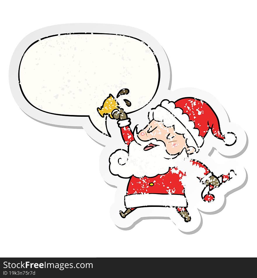 cartoon santa claus and hot cocoa and speech bubble distressed sticker