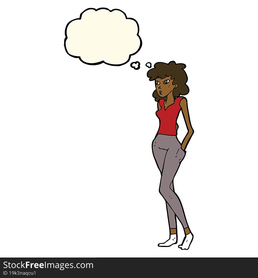 cartoon pretty woman  with thought bubble