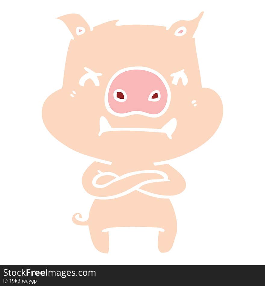 angry flat color style cartoon pig