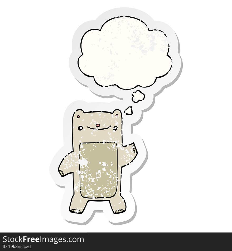 cartoon teddy bear and thought bubble as a distressed worn sticker