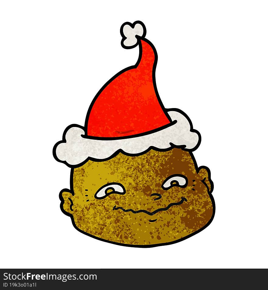 textured cartoon of a bald man wearing santa hat