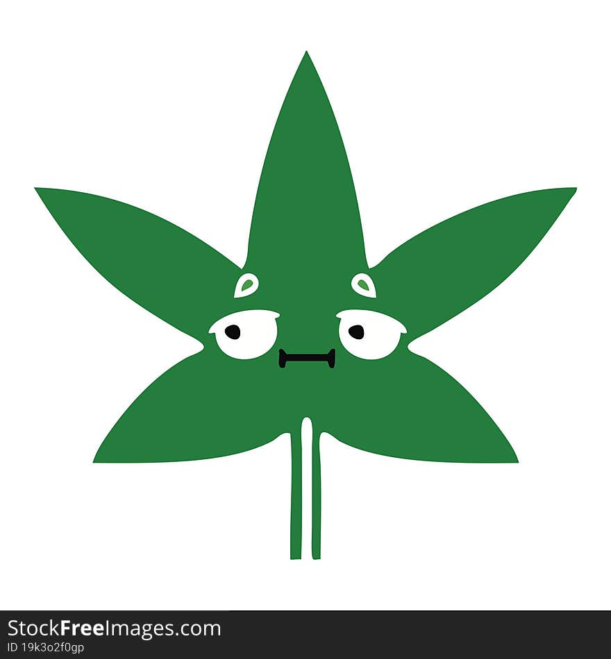 flat color retro cartoon marijuana leaf