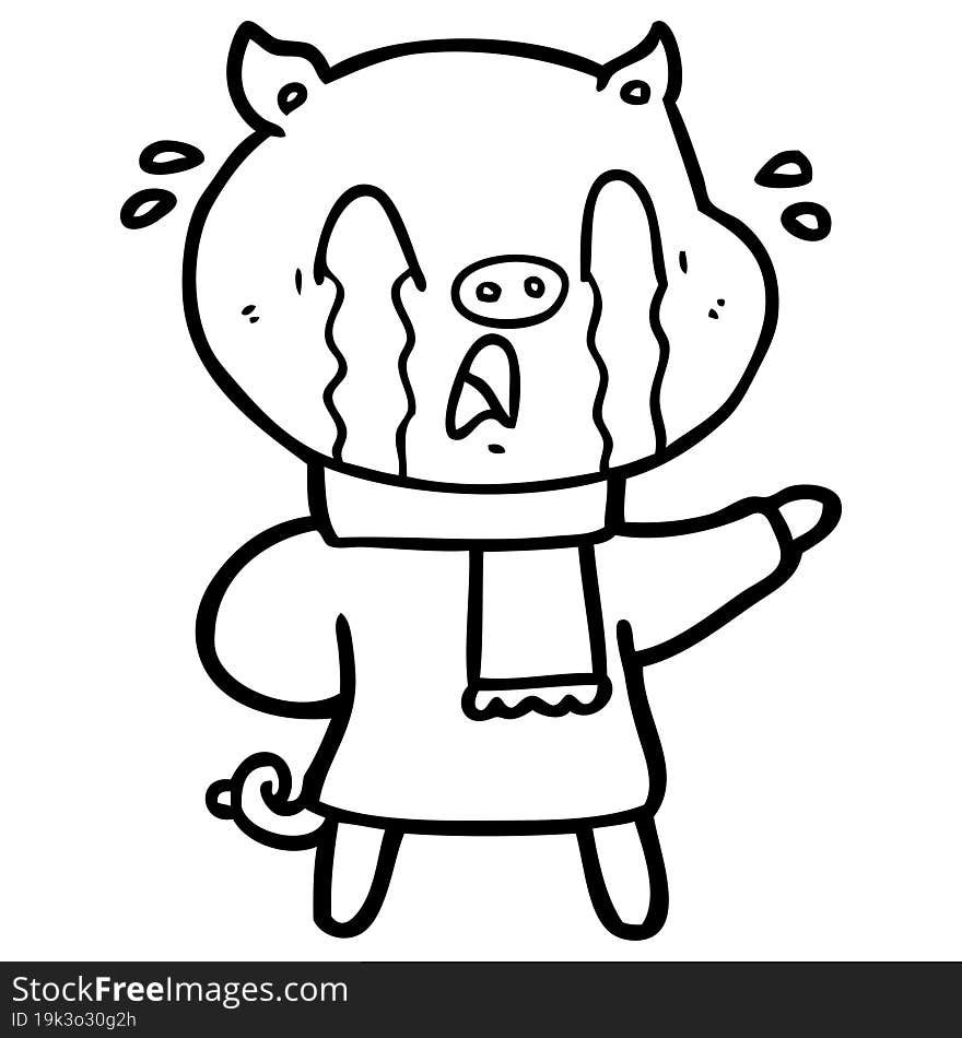 crying pig cartoon wearing human clothes. crying pig cartoon wearing human clothes