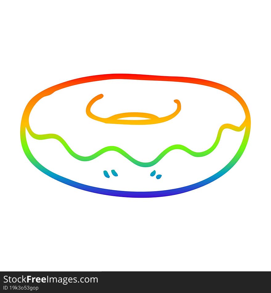 Rainbow Gradient Line Drawing Cartoon Iced Donut