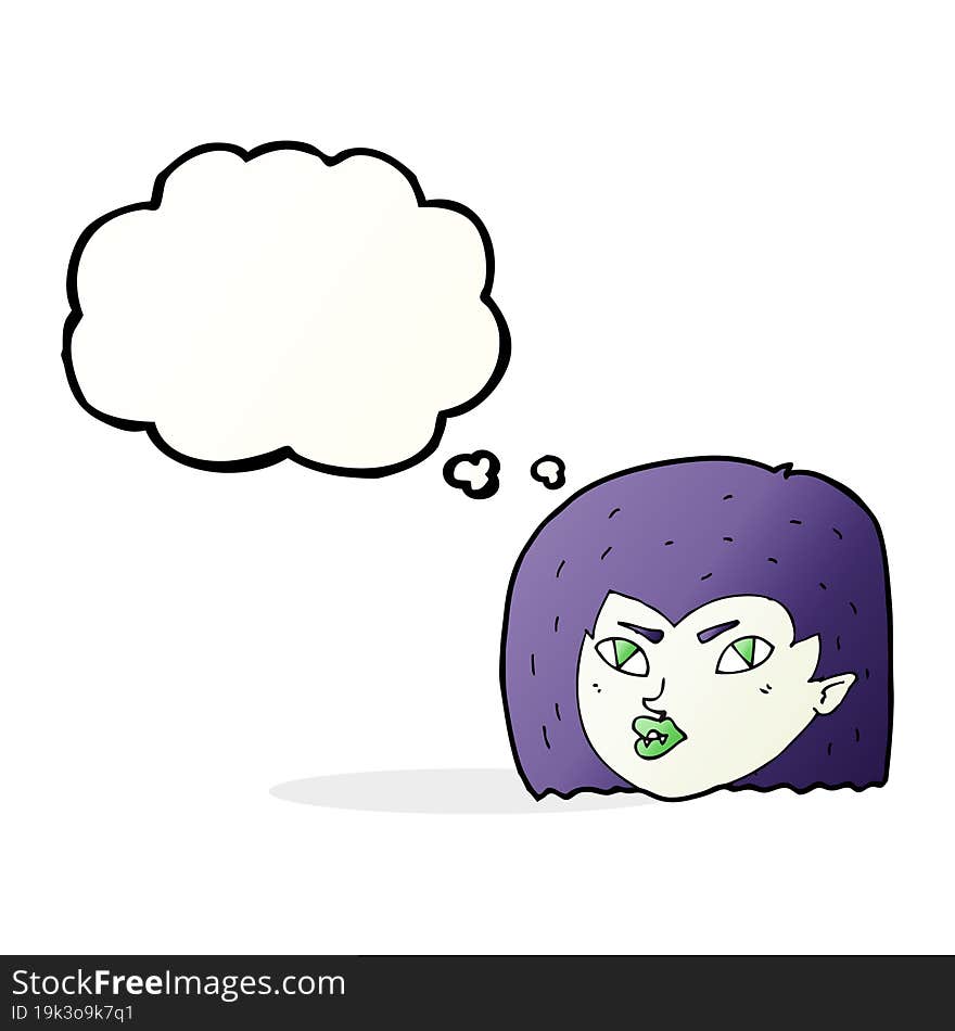 cartoon vampire face with thought bubble