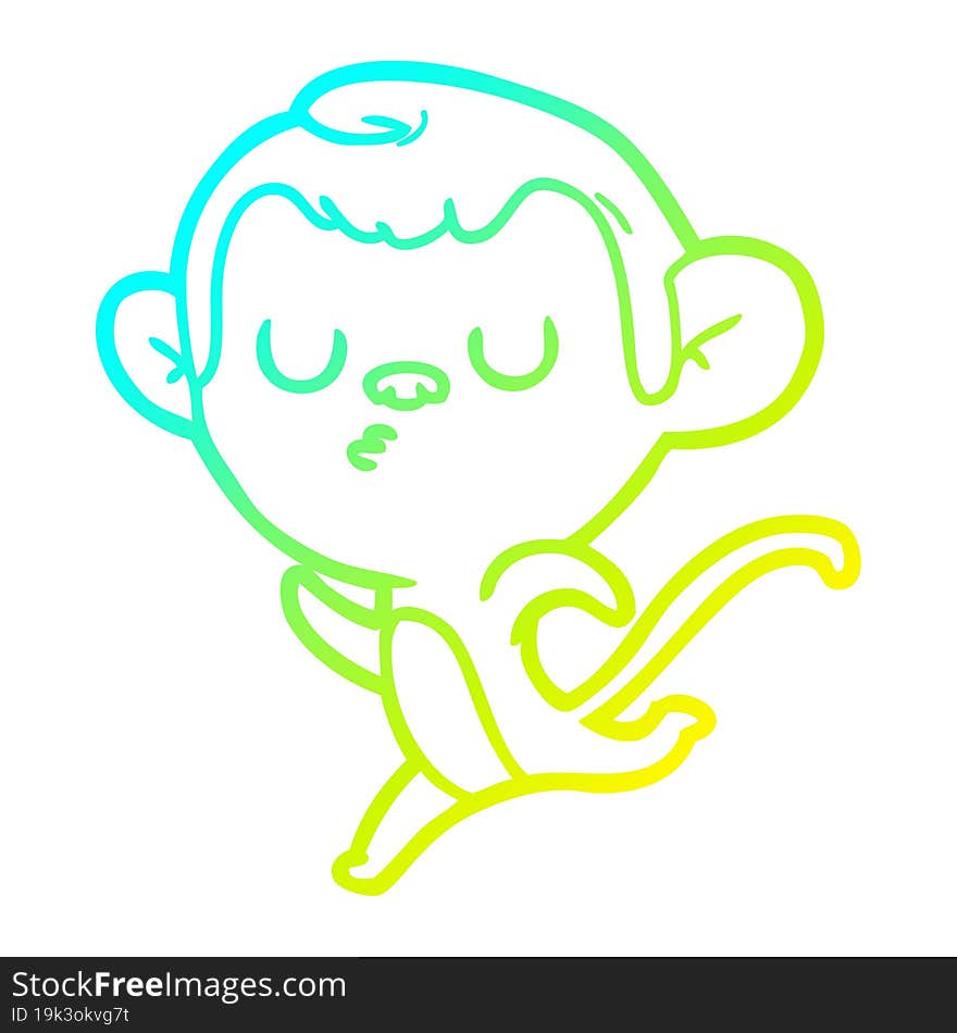 cold gradient line drawing of a cartoon monkey