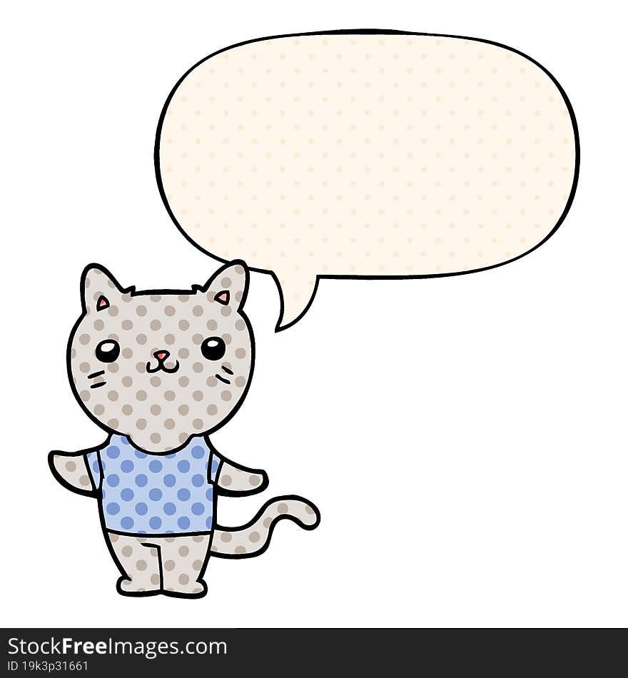 cartoon cat with speech bubble in comic book style