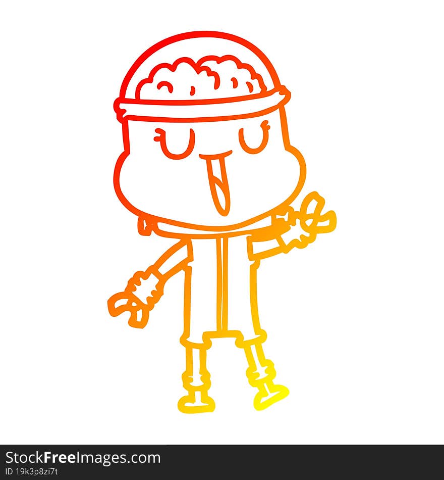 warm gradient line drawing of a happy cartoon robot