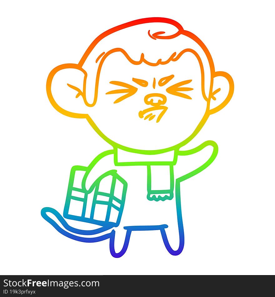 rainbow gradient line drawing cartoon annoyed monkey