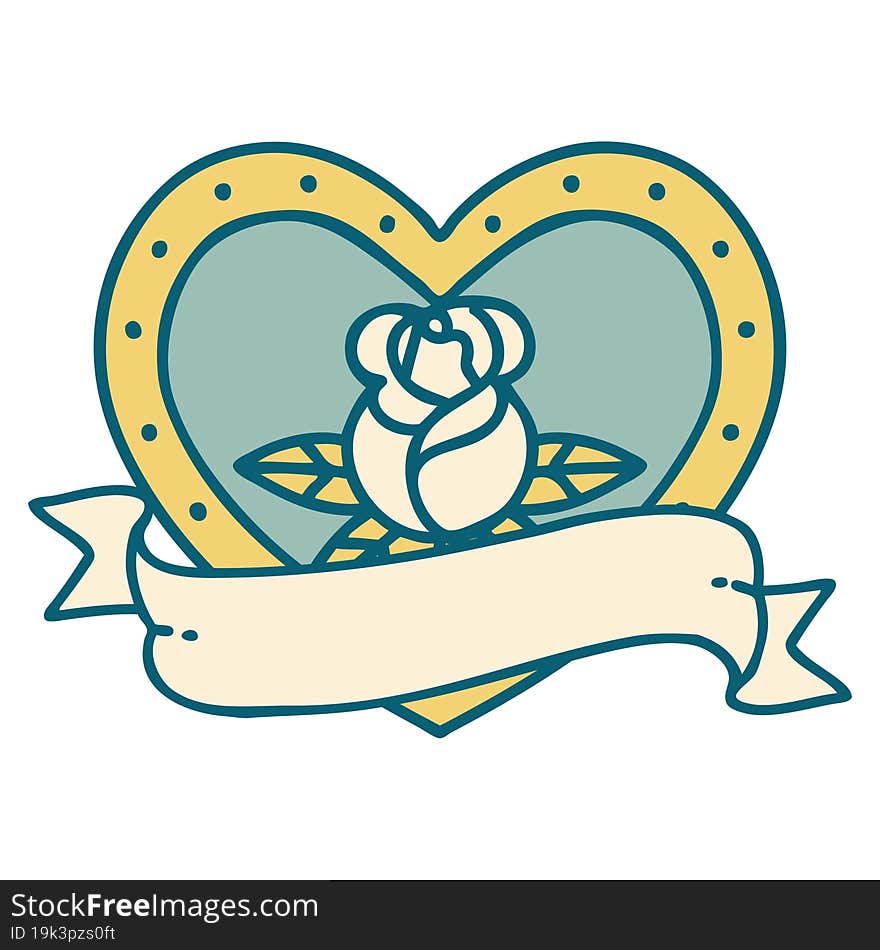 iconic tattoo style image of a heart rose and banner. iconic tattoo style image of a heart rose and banner