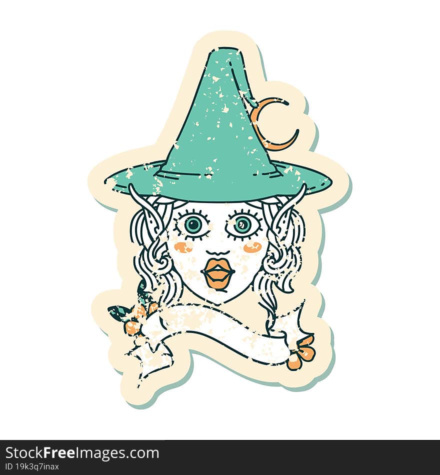 Retro Tattoo Style elf mage character face. Retro Tattoo Style elf mage character face