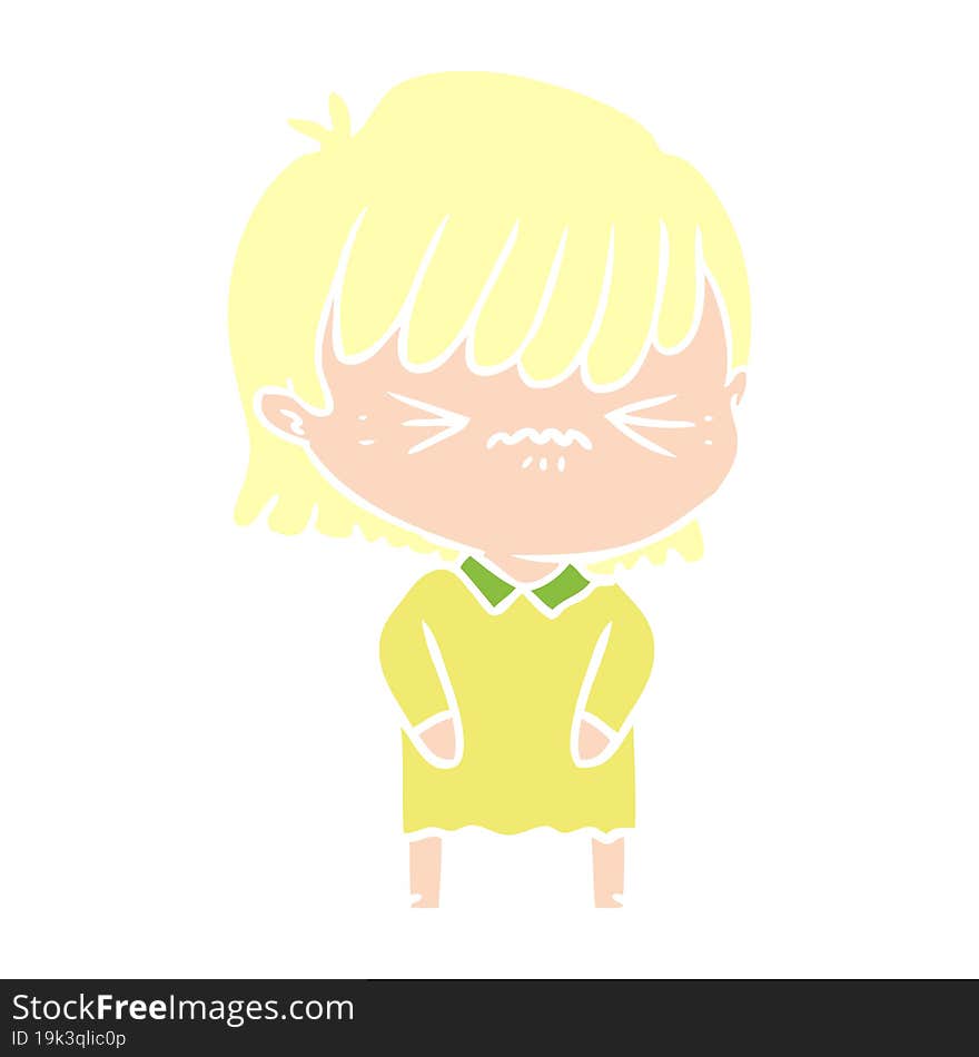 Annoyed Flat Color Style Cartoon Girl