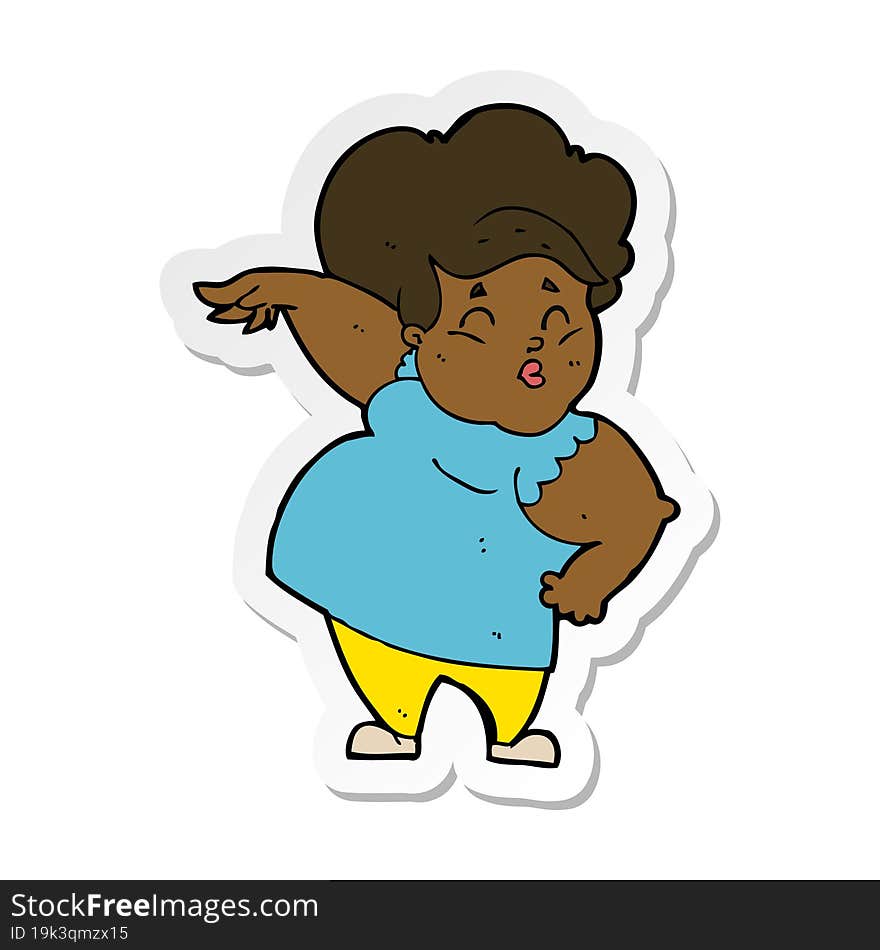 Sticker Of A Cartoon Happy Overweight Lady