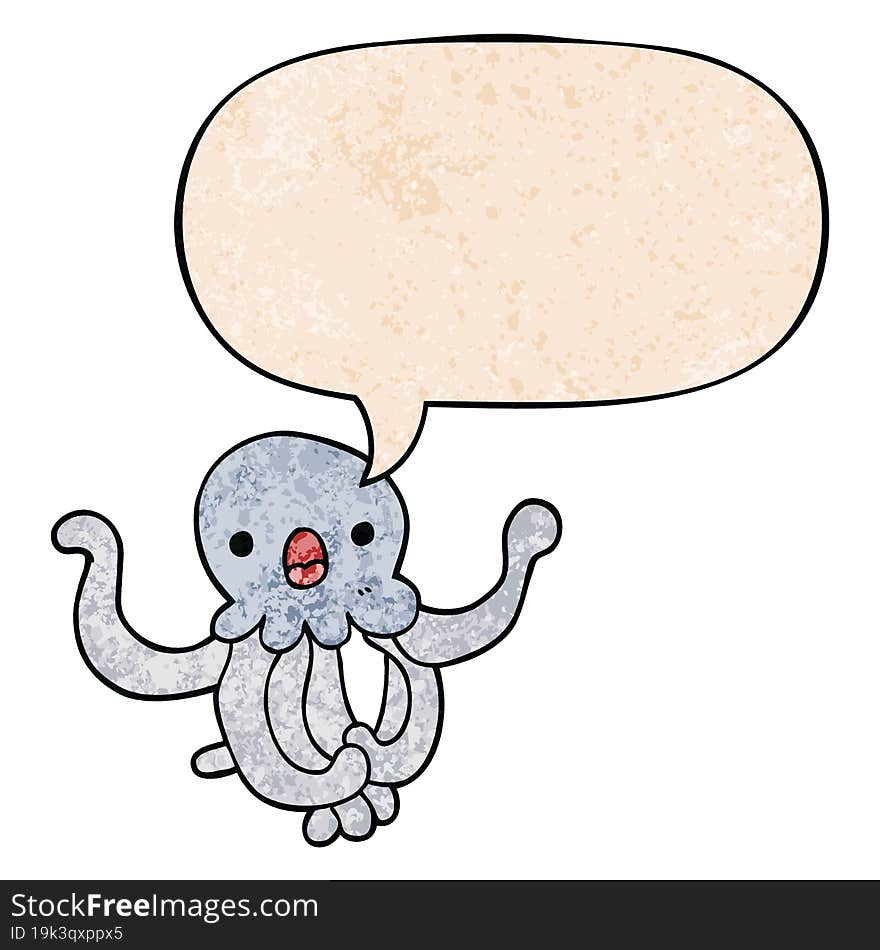 cartoon jellyfish and speech bubble in retro texture style