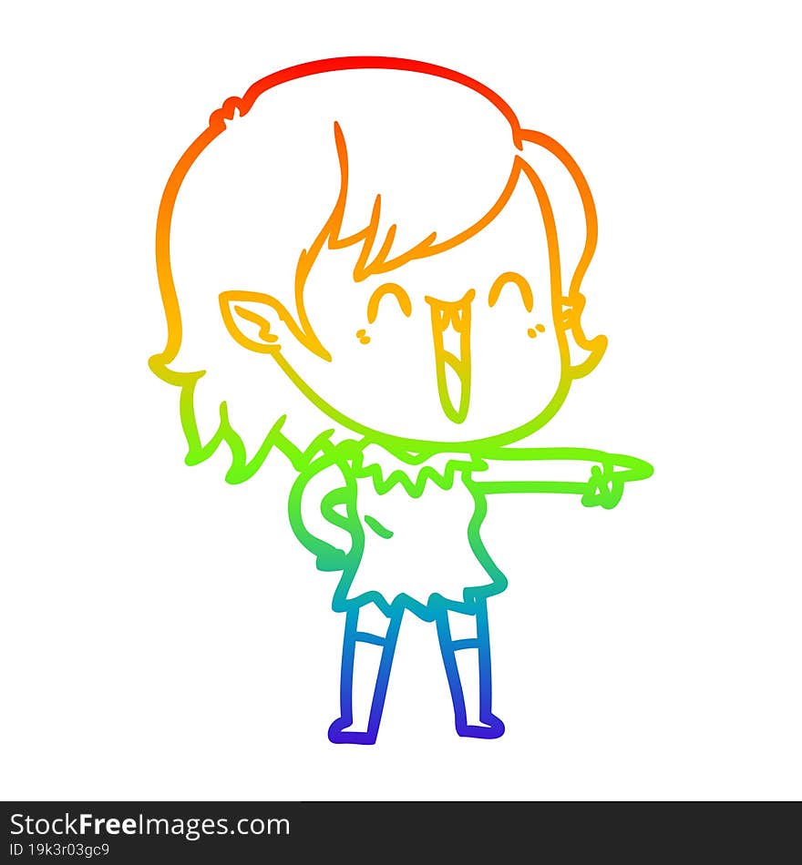 rainbow gradient line drawing cute cartoon happy vampire girl