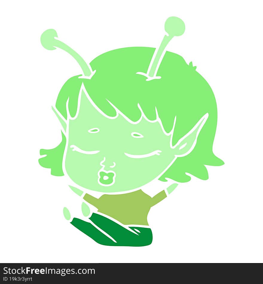 cute alien girl flat color style cartoon