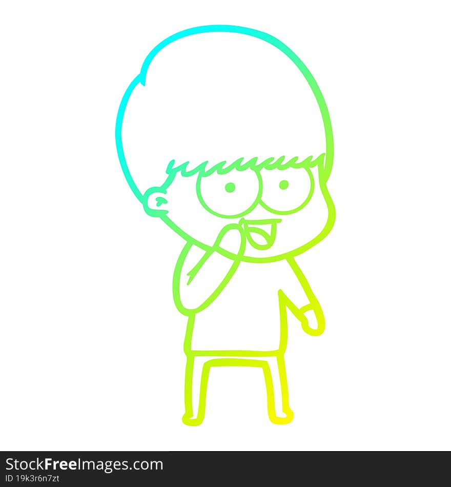 Cold Gradient Line Drawing Happy Cartoon Boy