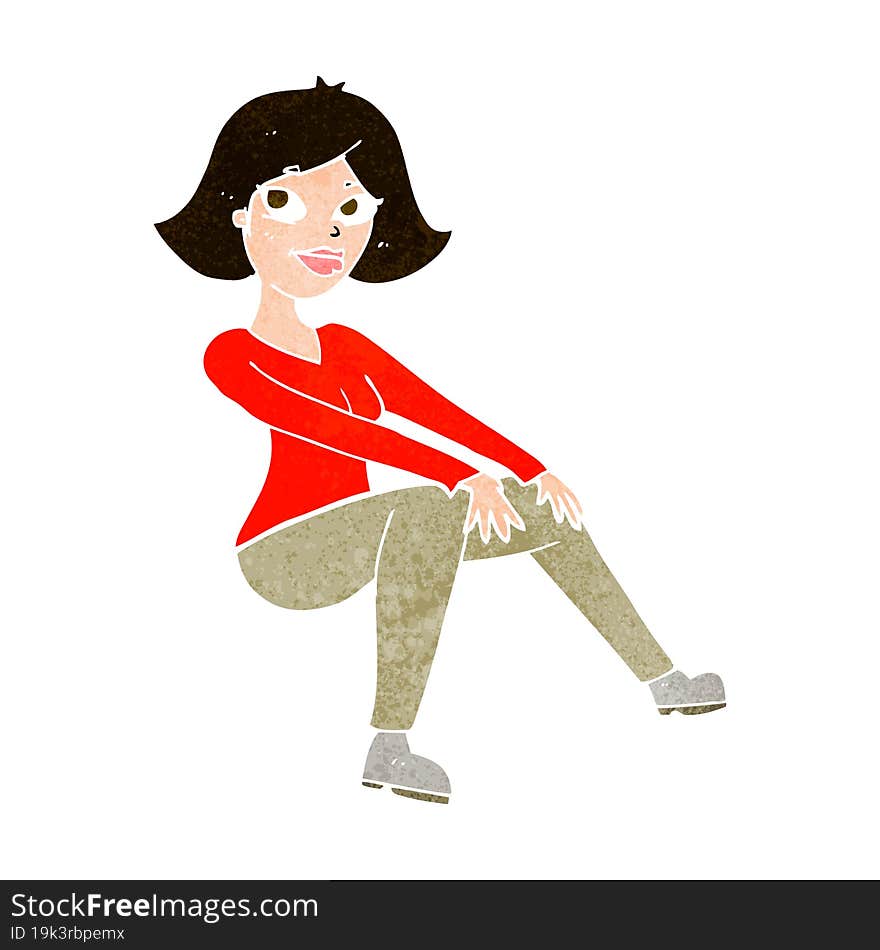 cartoon happy woman sitting