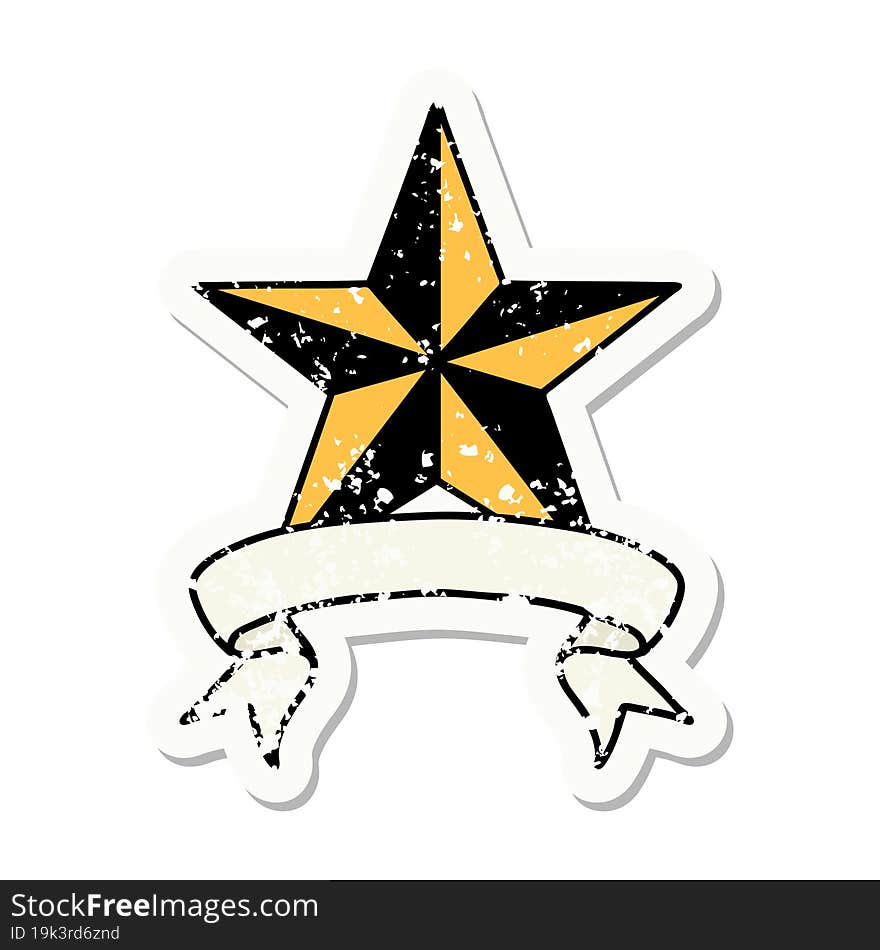 grunge sticker with banner of a star