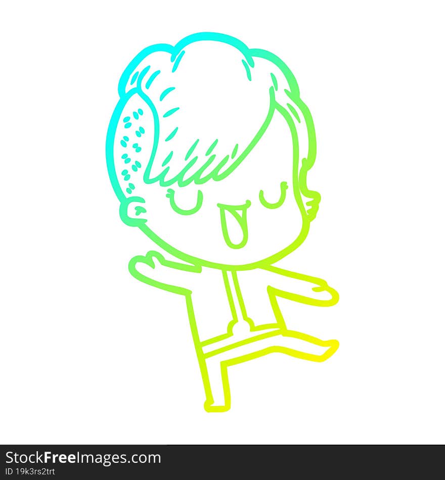 cold gradient line drawing cute cartoon girl with hipster haircut