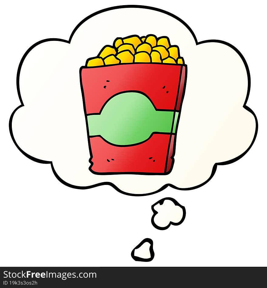 cartoon popcorn and thought bubble in smooth gradient style