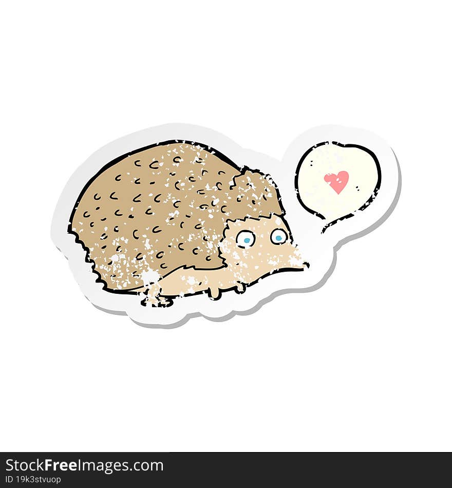 retro distressed sticker of a cartoon cute hedgehog