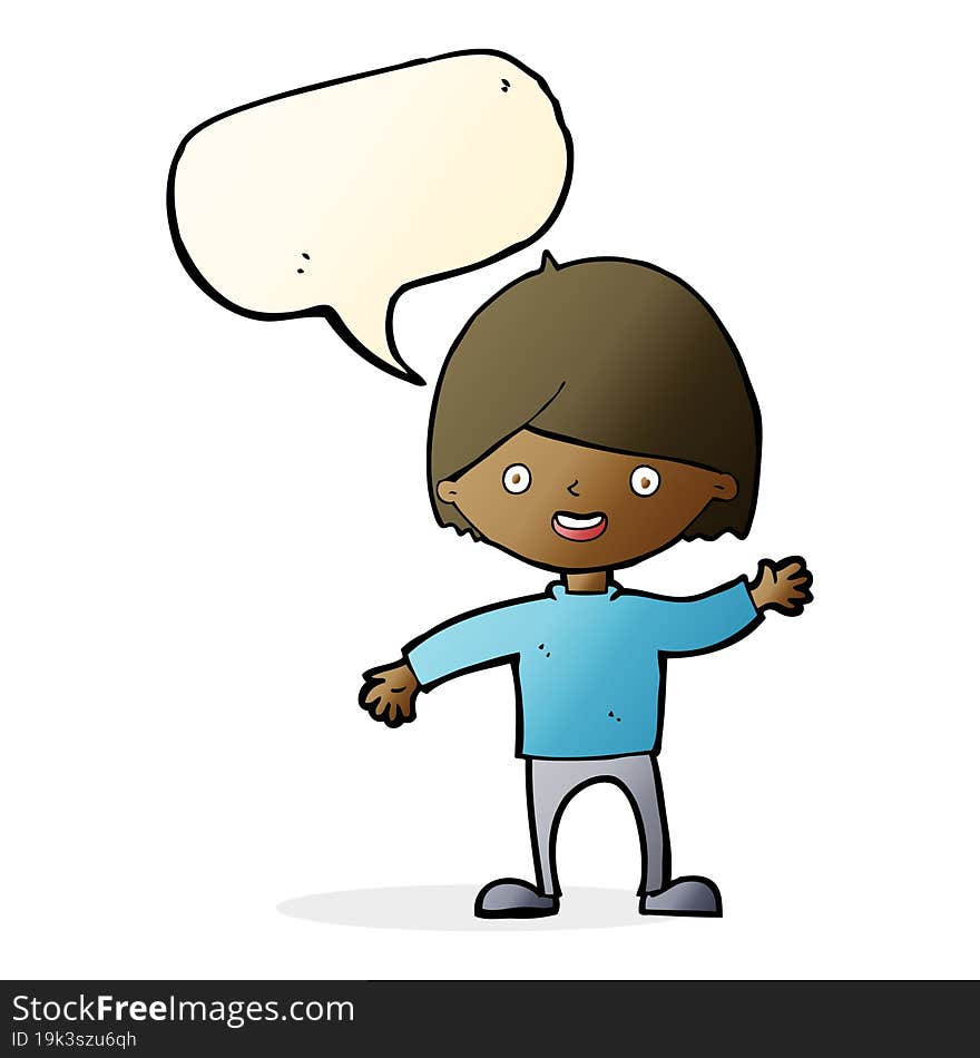 cartoon waving boy with speech bubble