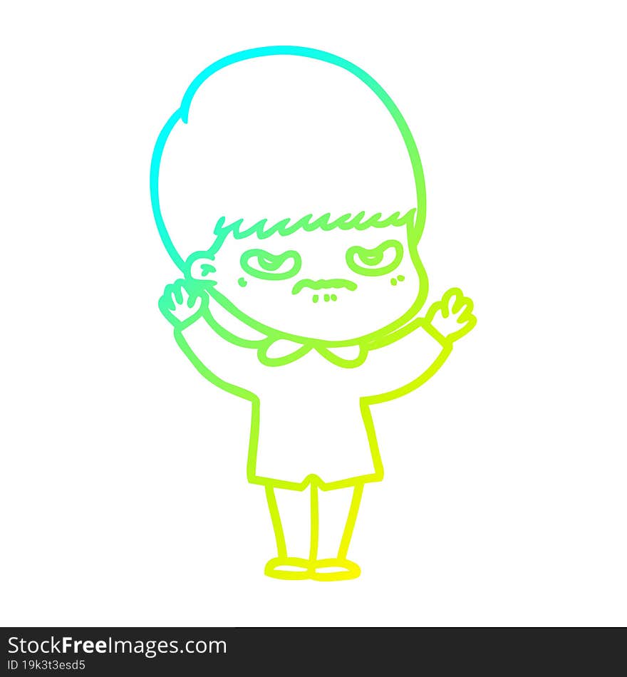 cold gradient line drawing annoyed cartoon boy