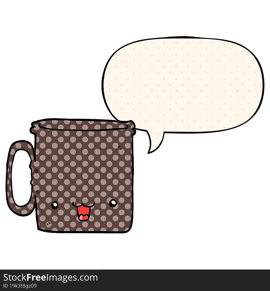 cartoon cup and speech bubble in comic book style