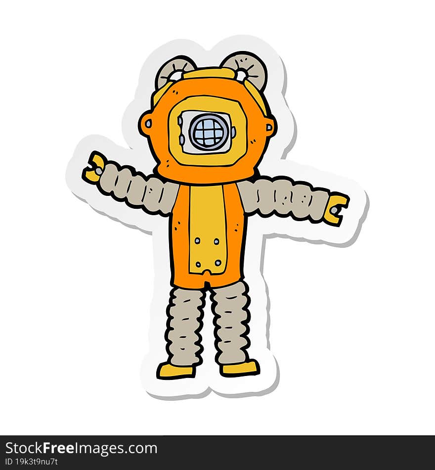 Sticker Of A Cartoon Deep Sea Diver