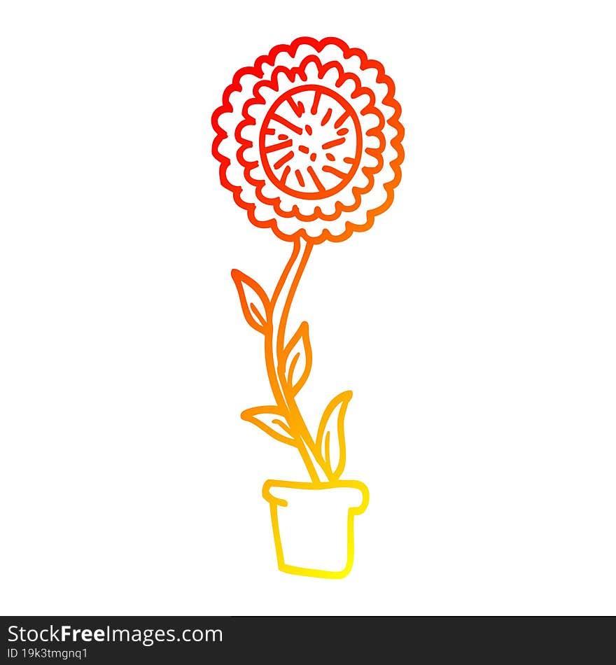 warm gradient line drawing cartoon flower pot