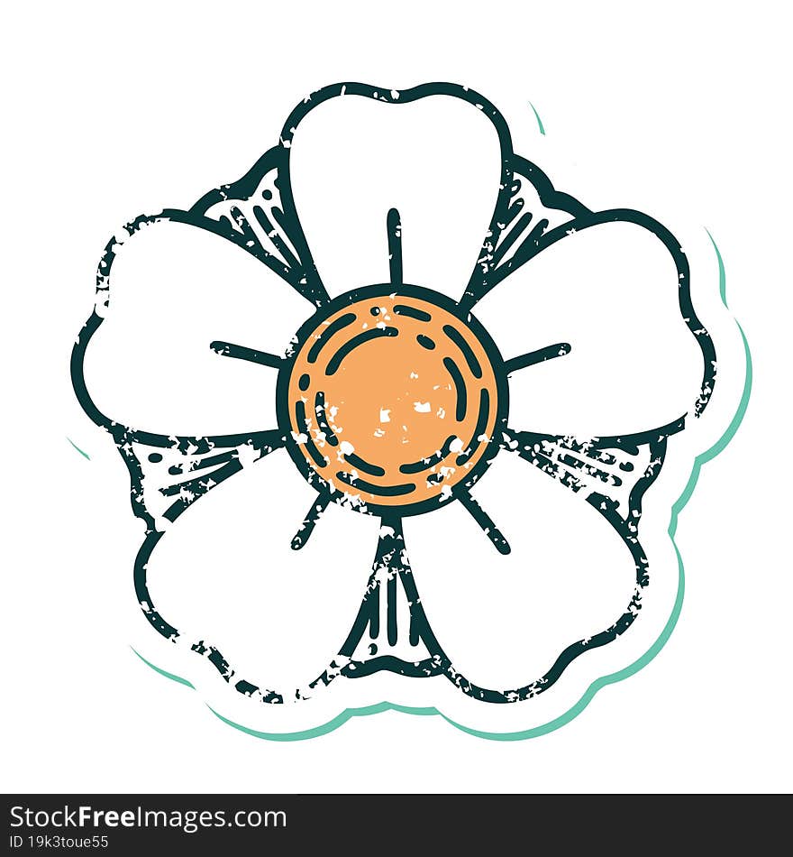 iconic distressed sticker tattoo style image of a flower. iconic distressed sticker tattoo style image of a flower