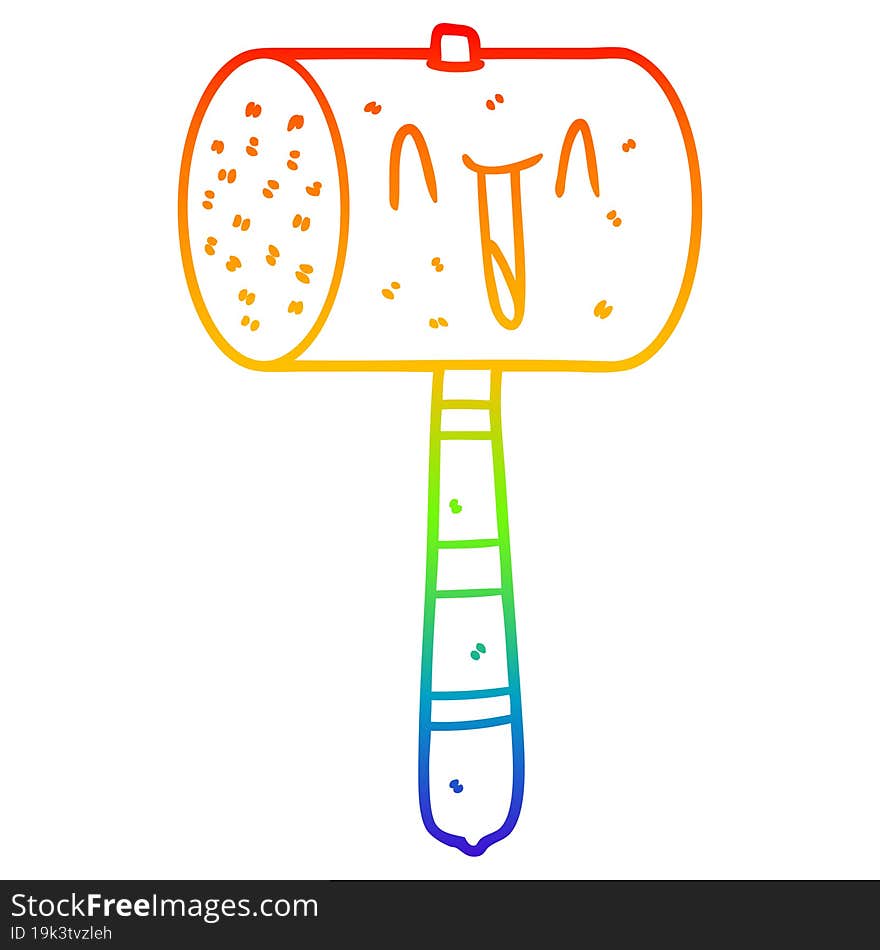 rainbow gradient line drawing cartoon hammer