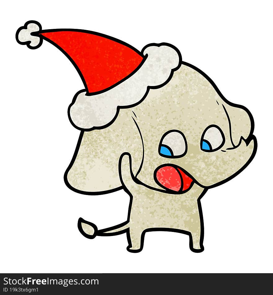 cute textured cartoon of a elephant wearing santa hat