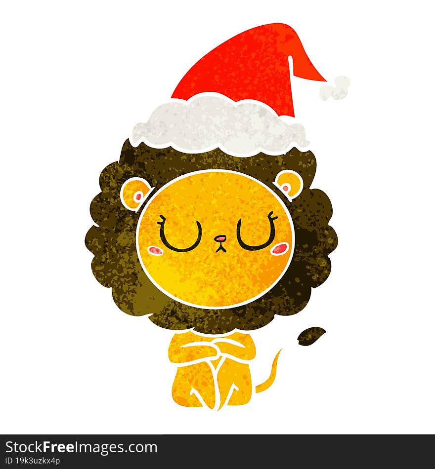 retro cartoon of a lion wearing santa hat