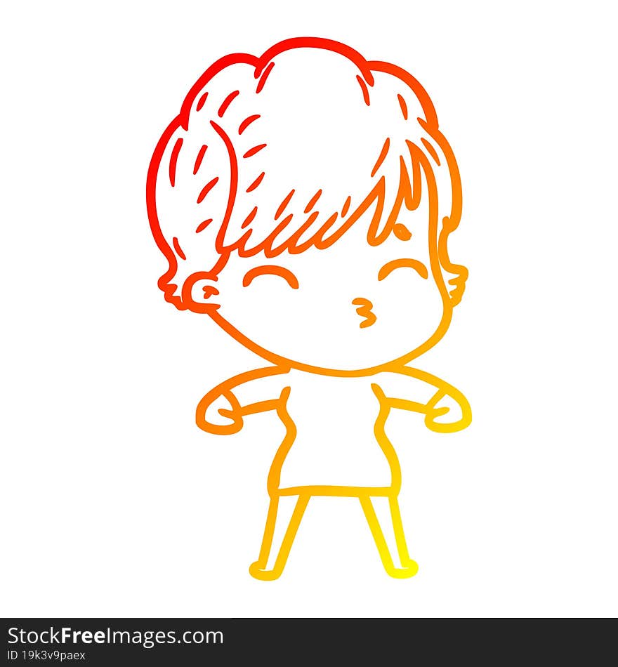 Warm Gradient Line Drawing Cartoon Woman Thinking